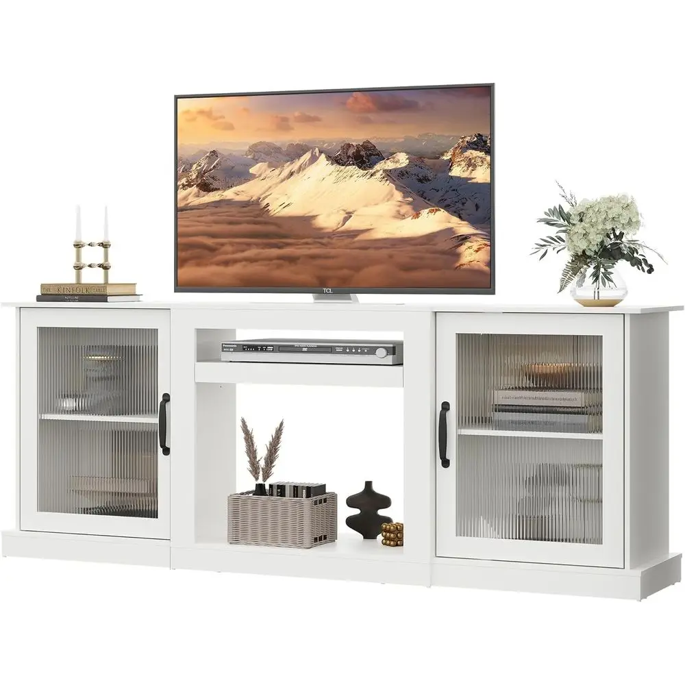 armhouse TV Stand or 75 inch TV, Entertainment Center with Storage Cabi, Century ern TV ole or Living Room, Bedroom, White