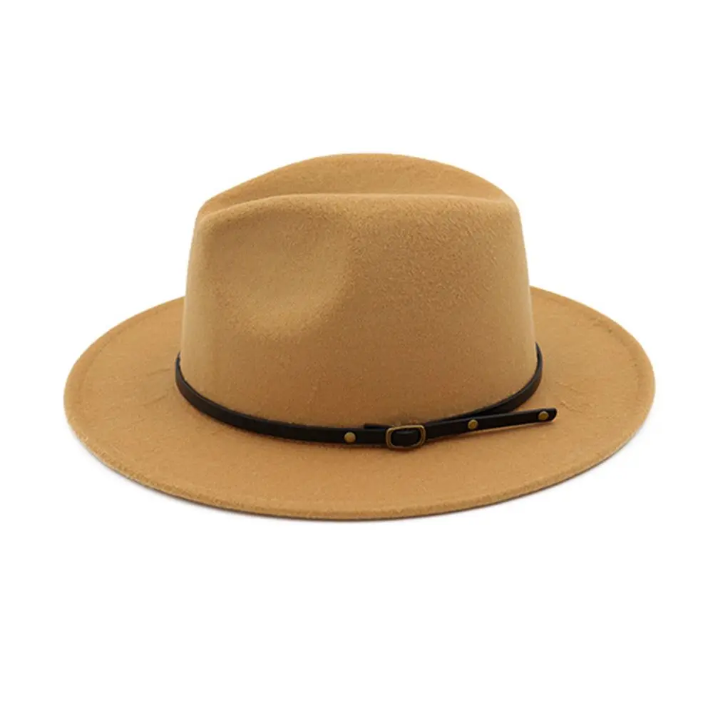 Fashion Autumn Winter with Belt Buckle Panama Jazz Hat Outback Hat Felt Fedora Hats Cowboy Hat