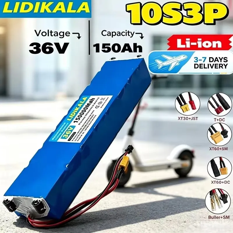 LIDIKALA Hochkapazitäts-Akku 10S3P 36V 150Ah 18650, wiederaufladbarer Lithium-Akku mit integriertem BMS-Sicherheitsschutz, Ersatzakku für Xiaomi Mijia M365 Faltroller.