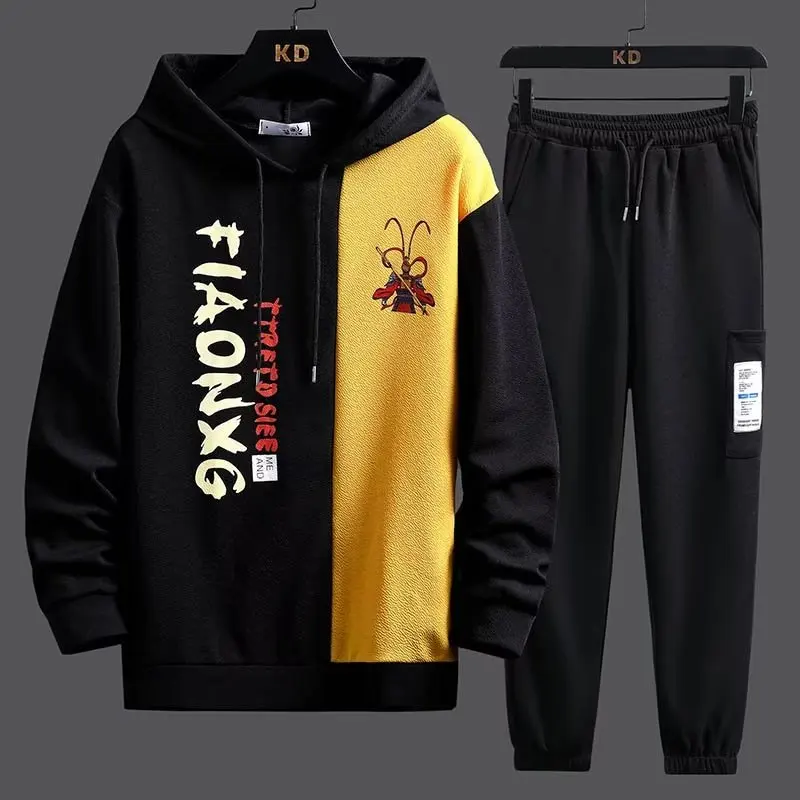 Fashion Men\'s Tracksuit Autumn Long Sleeved Black Hoodie Sports Pants Two-piece Set Mens Casual Suit Unisex Jogging Men Clothes