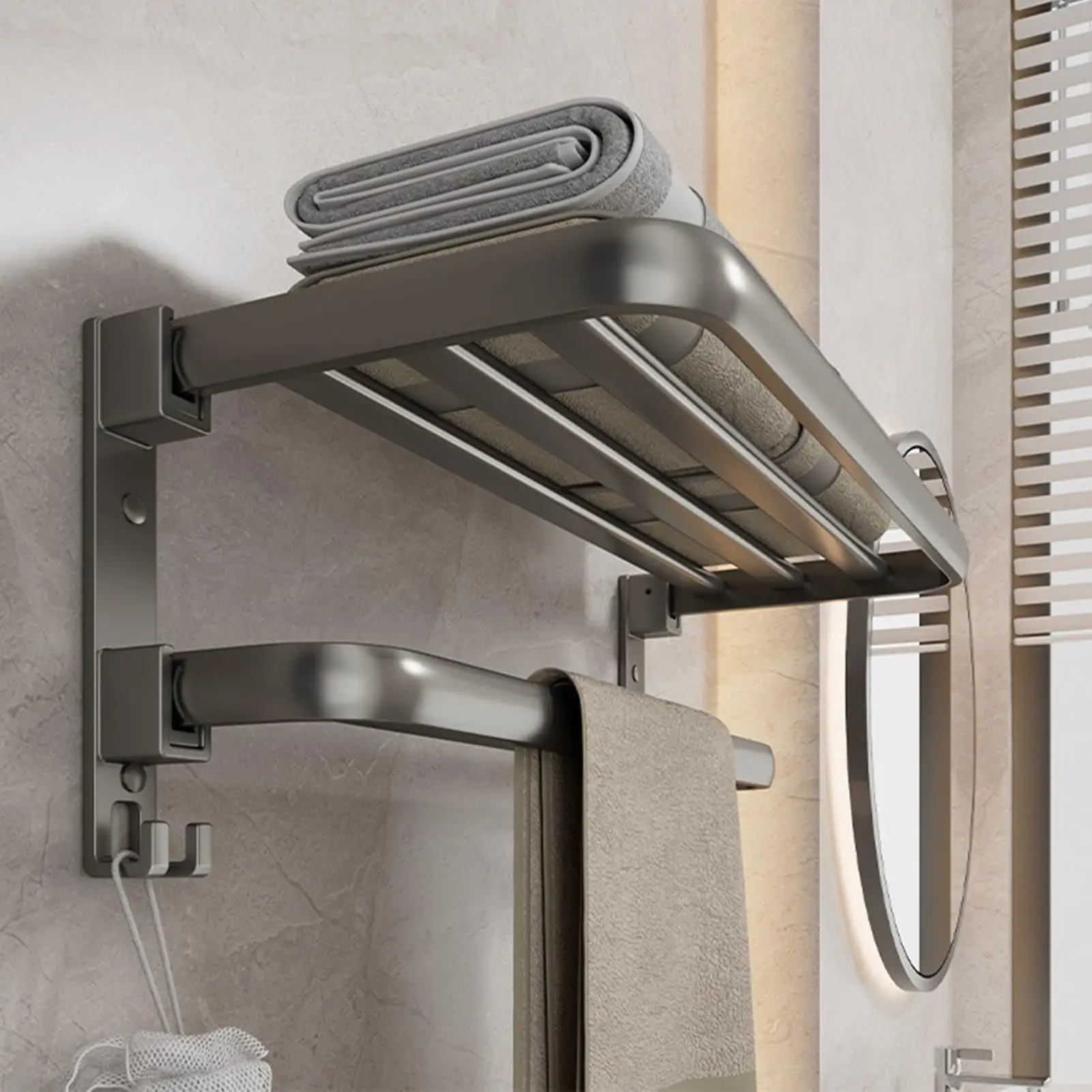 Badezimmer-Metallregal mit Handtuchhalter, Wandmontierte Schweberegale, Handtuchhalter mit Haken, Schwerlast-Aufhängesystem