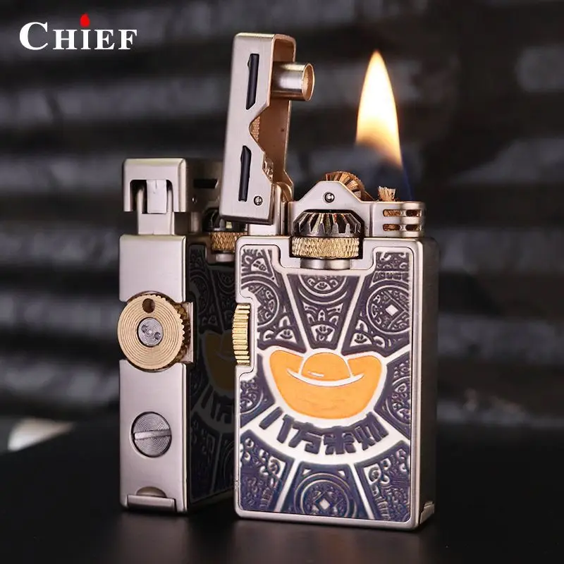 CHIEF New Gear Linkage Ignition Lighter, Retro Mandala Pattern, Creative High-end Men's Holiday Gift