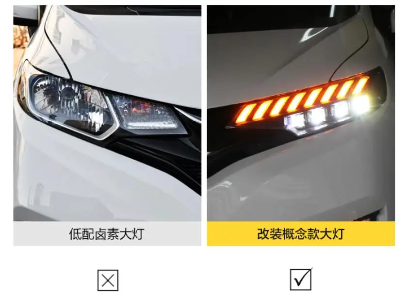 2pcs Bumper headlights for 2014 2015 2016 2017 2018 Fit Jazz GK5 headlamp LED car accessories Front light Jazz Fit hi lo beam