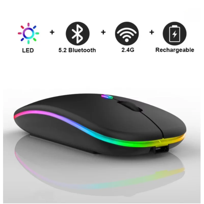 Rechargeable Wireless Mouse Bluetooth-compatible 2.4GHz Dual Modes Computer Mice with Nano Receiver for PC Laptop Macbook