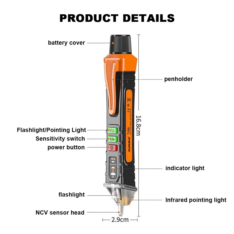 12-1000V Non-Contact Intelligent Voltage Detection Pen - Precise AC Voltage Tester With LED Display Screen, Laser Indicator