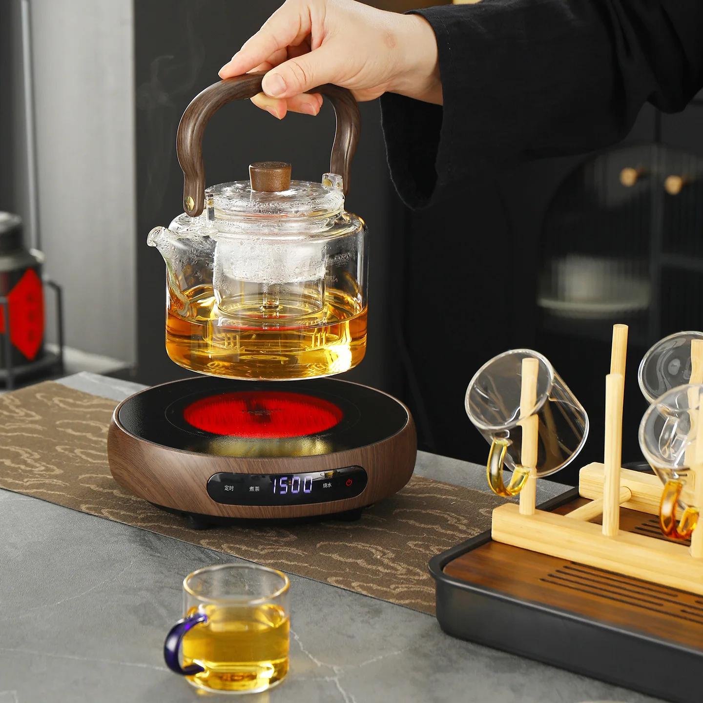 

1500W Ultra thin Electric Ceramic Stove Timing Tea Maker Keep Warm Electric Tea Stove 8 Gear Heating Stove Boiling Water Heater
