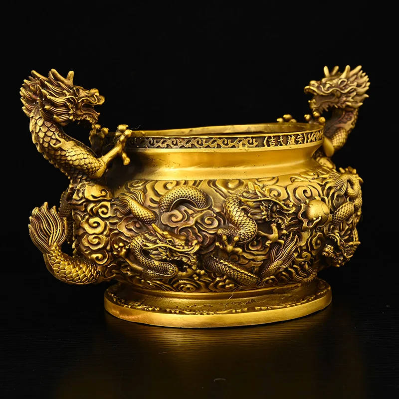 Double Dragon Incense Burner - High-Value Brass Home Decor Sculpture for Living Room Exquisite Craftsmanship Collectible Ornamet