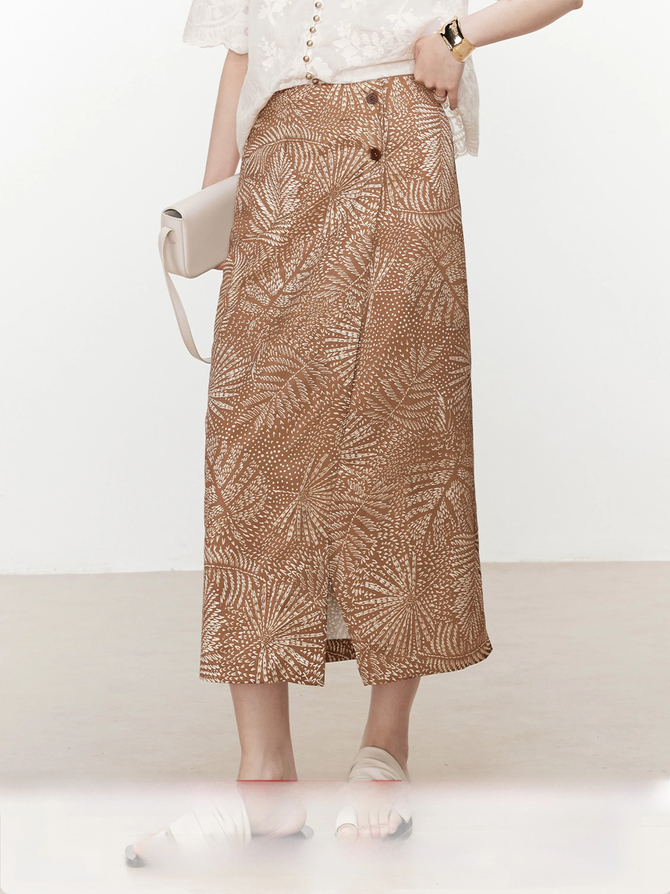 

XUS Премиум Цифровая распылительная живопись Высокая талия Прямая нога Свободная женская юбка Ci Commute Асимметричное полиэфирное волокно