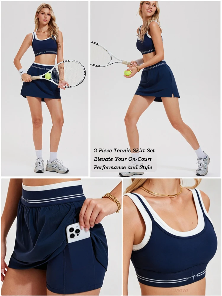 VITALINOVO Womens 2 Piece Tennis Skirt Set High Waisted A-line Athletic Pickleball Skirt 4