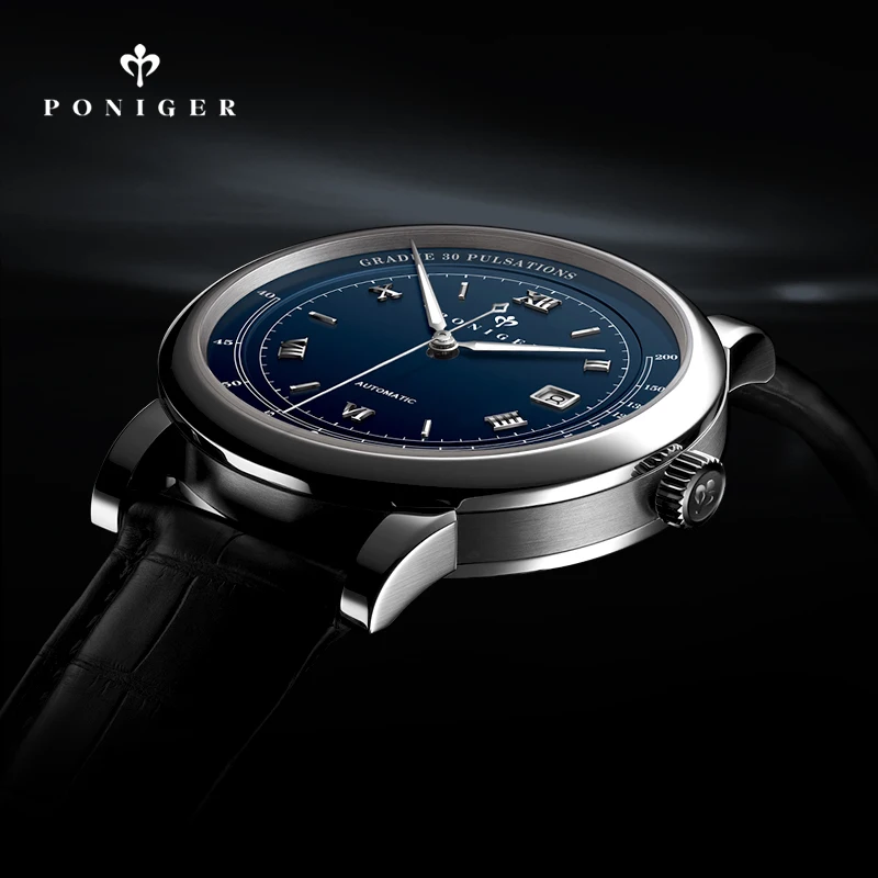 PONIGER 41.5mm Stylish Fashionable Wristwatches luxury Quality Thin Leather Automatic Watches MIYOTA Movement