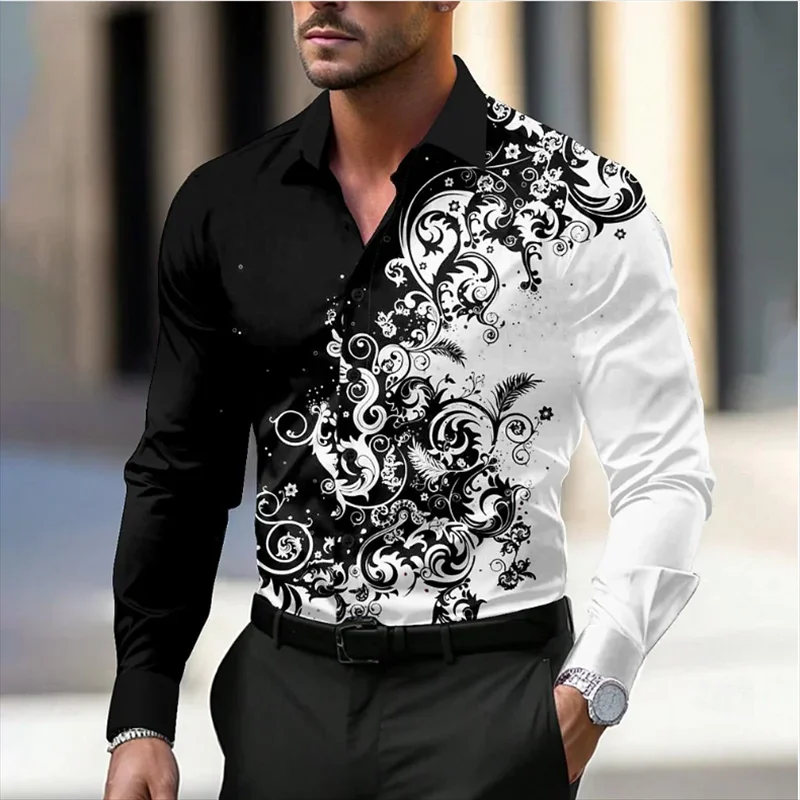 Flower business casual men\'s shirt official shirt butt shirt party daily spring summer lapel long sleeve top 11 color