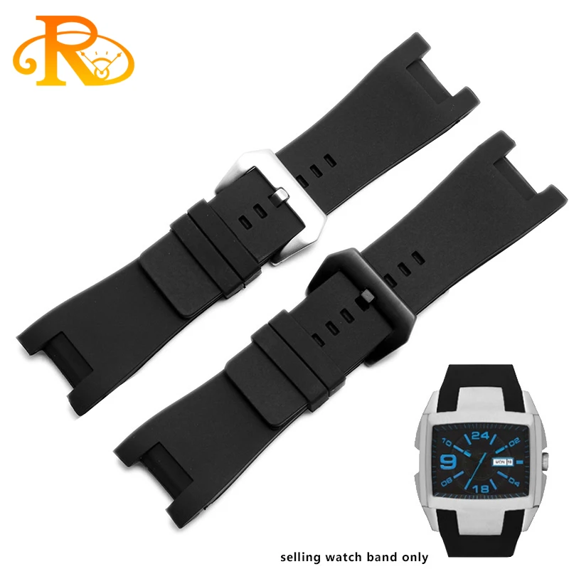 waterproof band 32*17mm black rubber watch strap with stainless steel buckle watchband men Dedicated fit DZ1215 1216 Bracelet