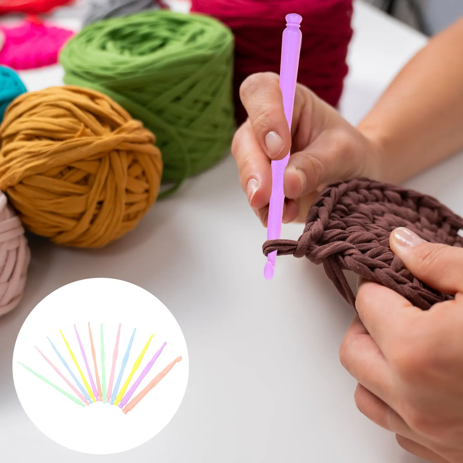 12Pcs Plastic Crochet Hooks Knitting Needles Set Ergonomic Handle Lightweight DIY Craft Knitting Hooks for Sweaters Scarves