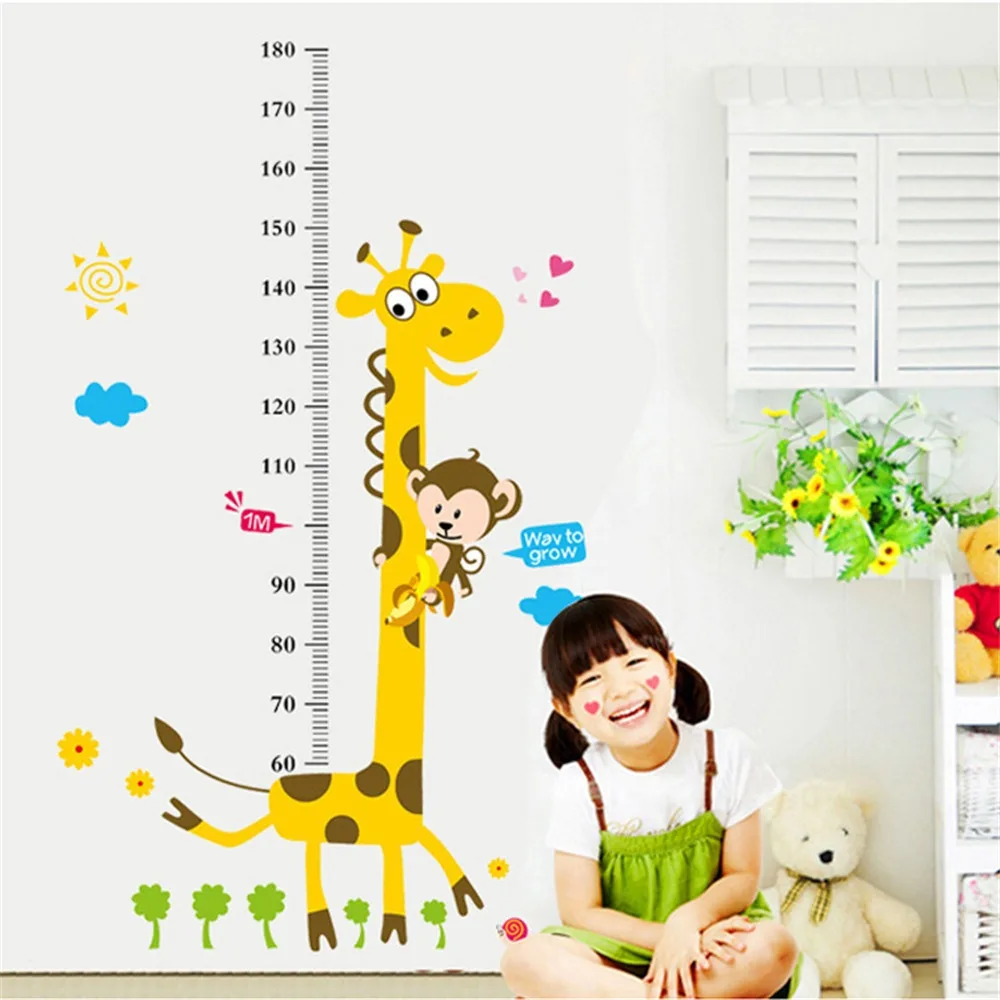 Cartoon Animals Height Measure Wall Sticker Removable Giraffe Pig Wallpaper Kids Room Nursery Child Growth Chart Growth Ruler