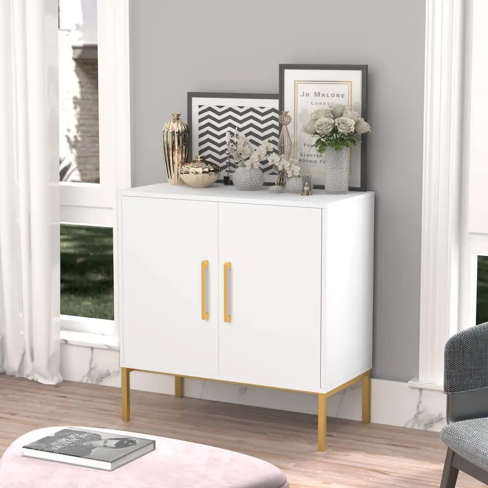 Buffet, White Storage Cabinet with 2 Doors and Adjustable Shelves, Accent Cabinet for Dining Room, Hallway