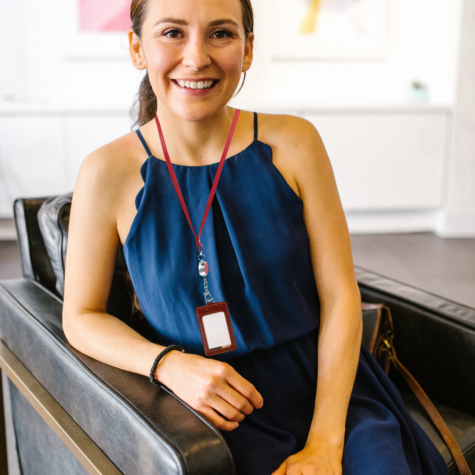 Lanyard ID Badge Holder Neck Strap Work Cards Hanging Ropes PU Material Lost Design Suitable Travel