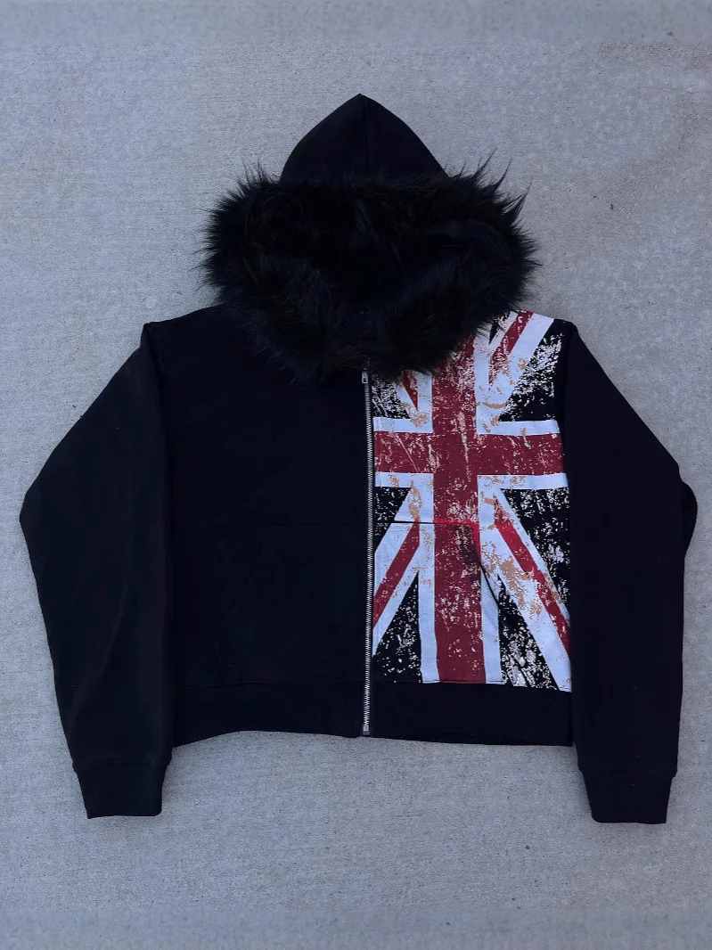 Lente en herfst Topmode Trendy sweatshirt met capuchon Gedrukt Neutraal Mode Los casual sweatshirtjack Donker High Street