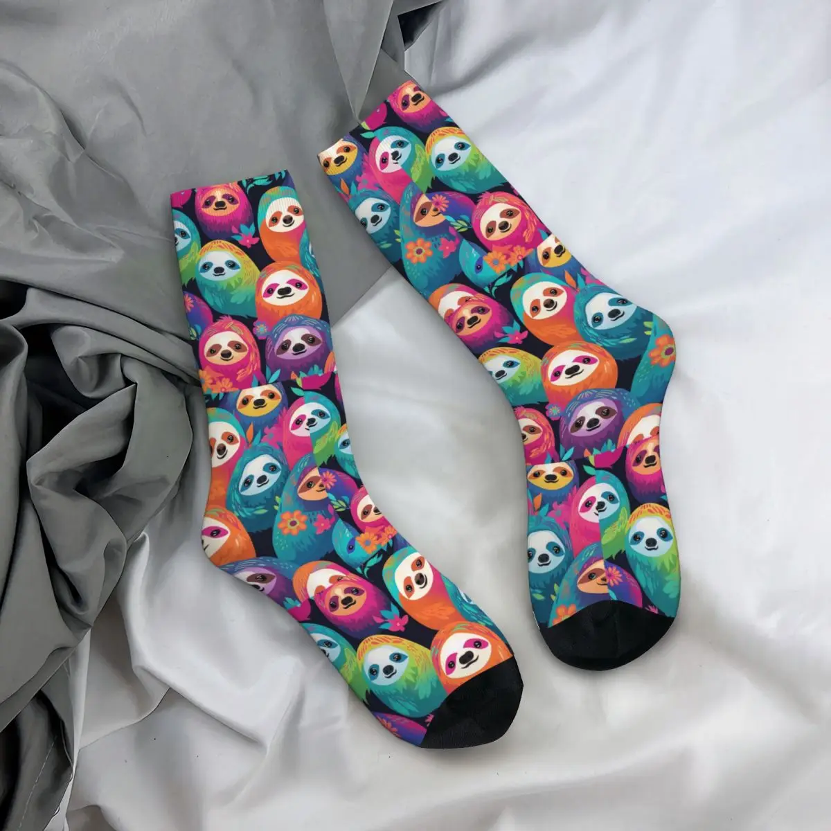 All Seasons Crew Stockings Adorable Sloth Cartoon Pattern Socks Funny Long Socks for Men Women Valentine's Day Gifts