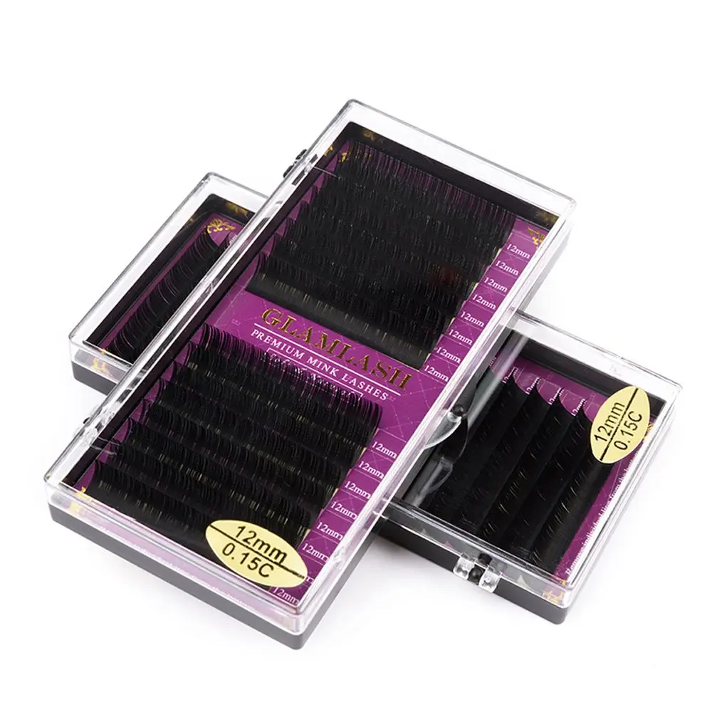 GLAMLASH Wholesale 16Rows BCCCD Curl Natural Mink Single Eyelash Extension Premium Individual Fake False Eye Lashes