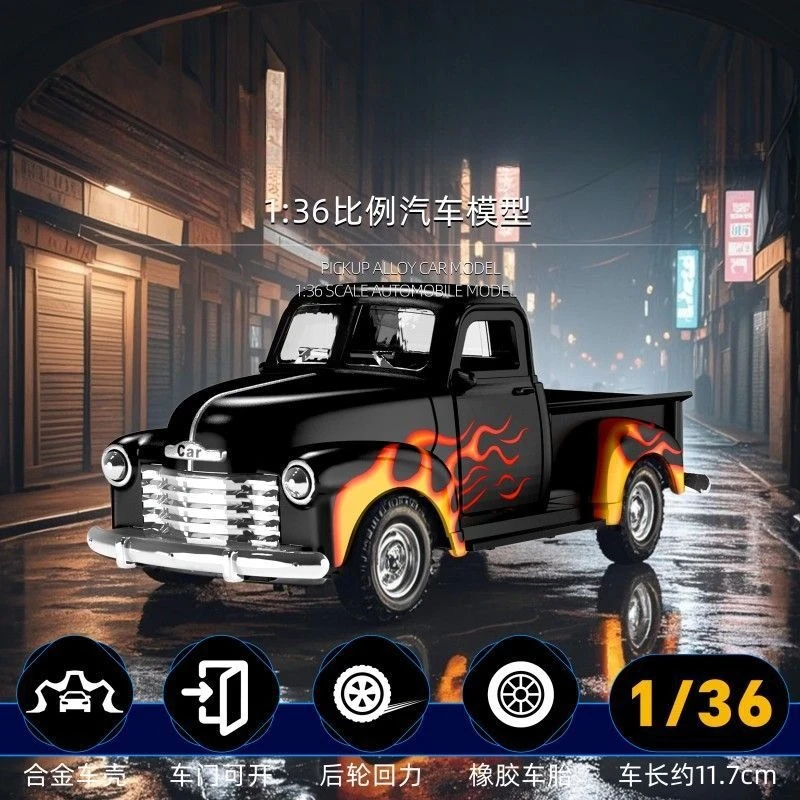 Jouet de voiture de Simulation pour enfants, pick-up de flamme, classique, alliage inertiel, modèle de voiture à retirer, ornement, 1:36