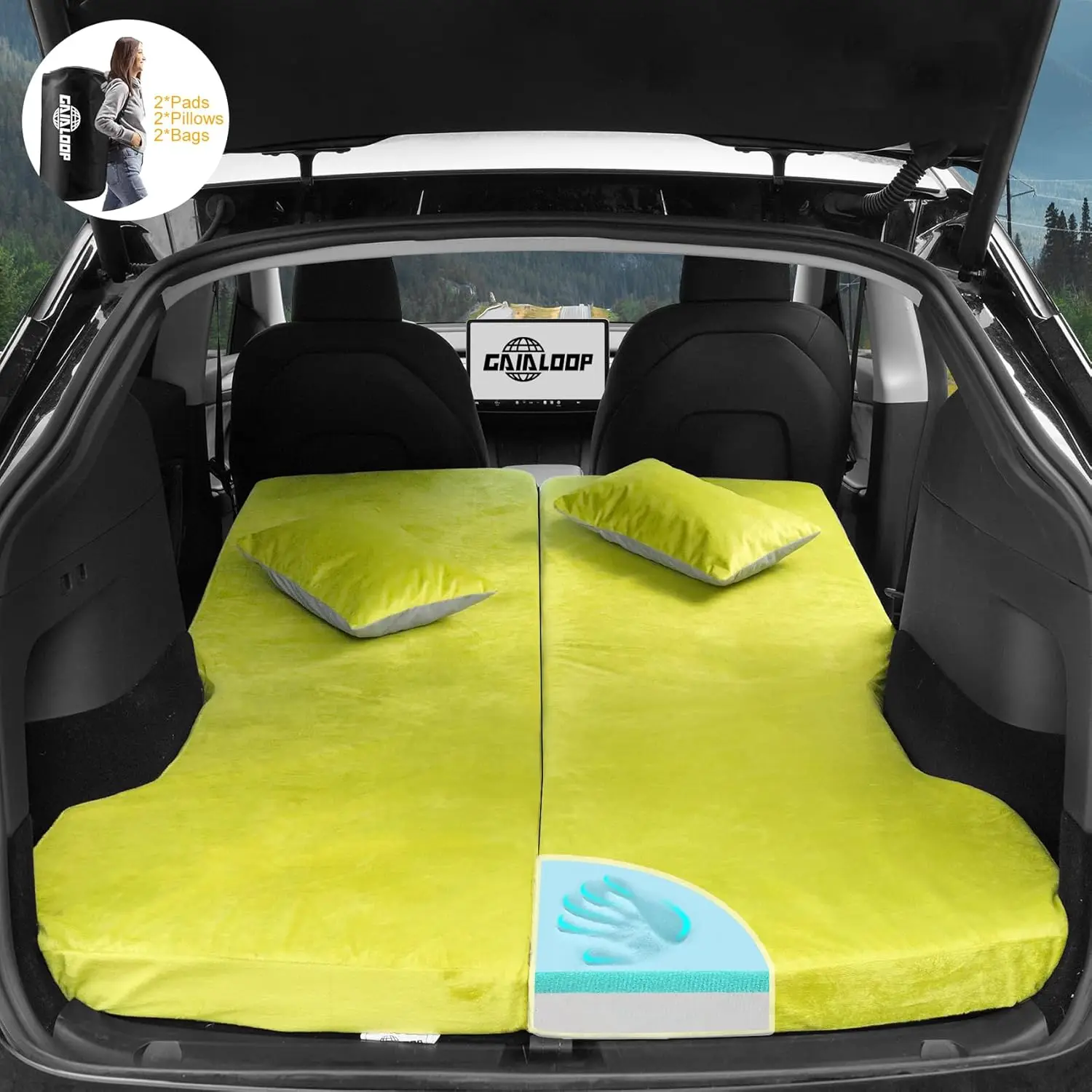 Memory Foam Camping Mattress for Tesla Model Y Sleeping Pads Sleeping Mat 3 INCH Thick Road Trip/Car Camping/Super Charger Nap/T