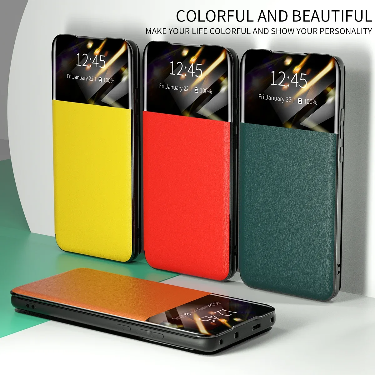 Smart View Flip Case For Samsung Galaxy S24 S23 S22 S21 FE Ultra Plus S20 Note 20 A52 A72 A32 A12 Cover PU leather Holder Funda