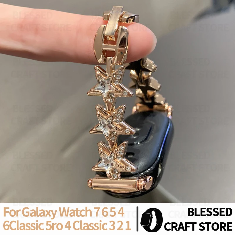 Shiny Star Rhinestone Metal Watch Band 20/22mm for Samsung Galaxy Watch FE 4‑7 Crystal Star Bracelet Strap for Garmin Accessory