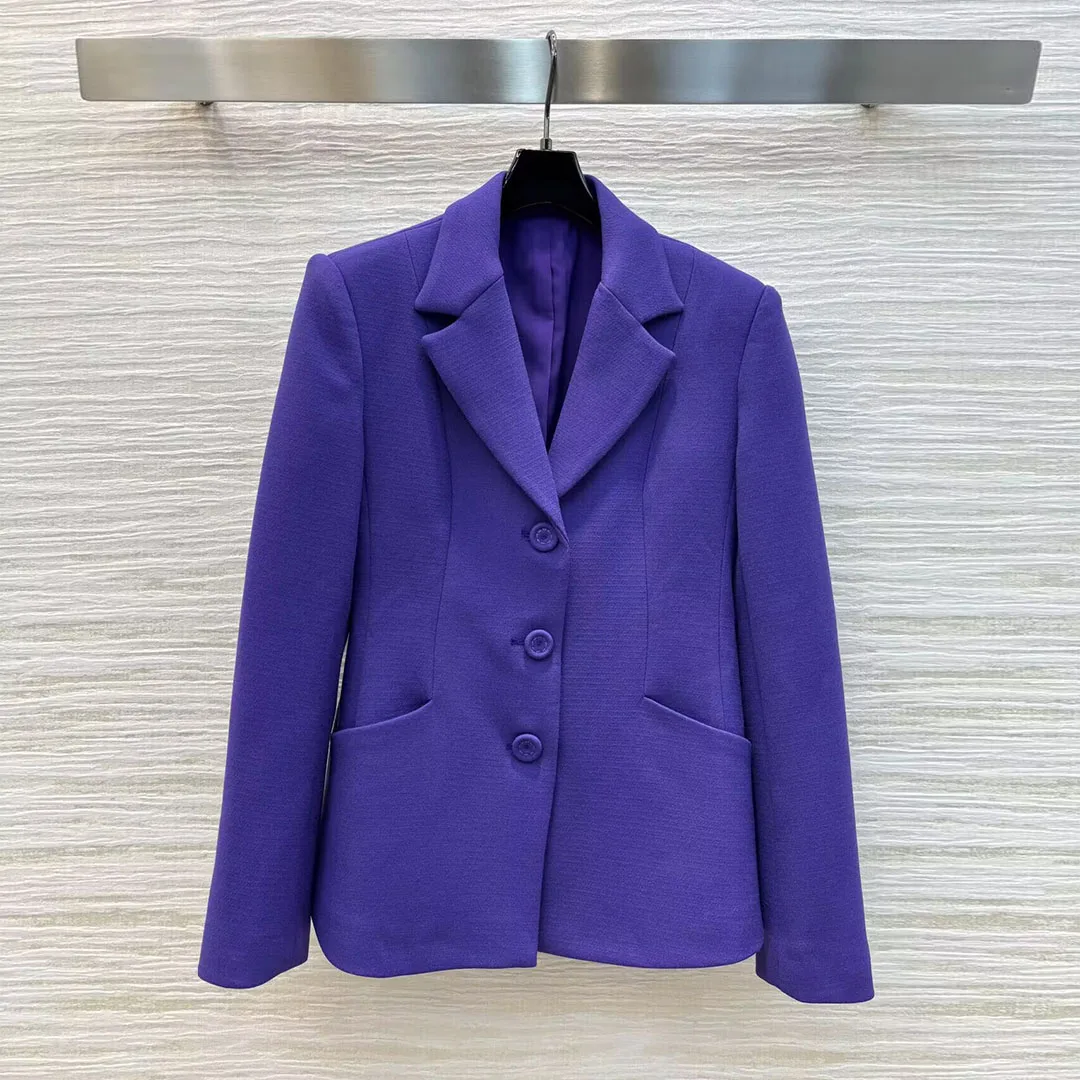 2025 New Fashion Purple Casual Blazer Women Jacket Notched Single Breasted Long Sleeve Pockets Vintage Casual Coat Suit