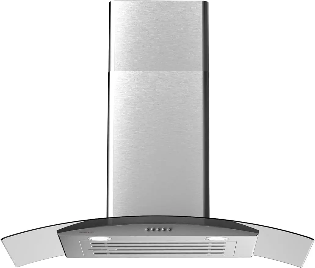 30 Inch Wall Mounted Curved Glass Range Hood, with 3 Speed Controls,Permanent Baffle Filters and 2 LED Lights