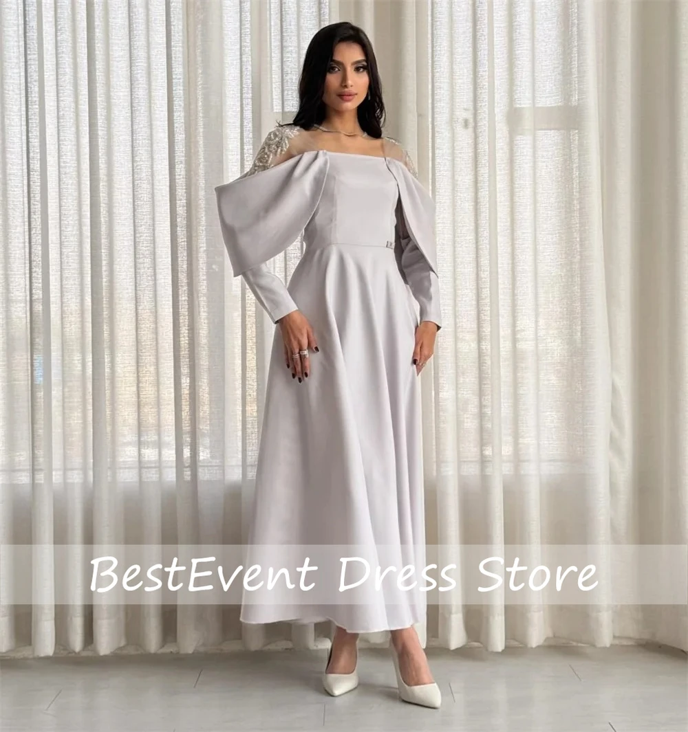 

Customized Made Classic Off Shoulder Pleated Sequined Lace Prom Party Gown A-line Bespoke Occasion Ankle Length Evening Dresses