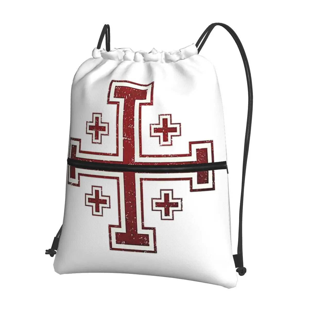 

Jerusalem Cross Medieval Knights Cross Crusader Backpacks Drawstring Bundle Pocket Sports Bag Book Bags for Travel School