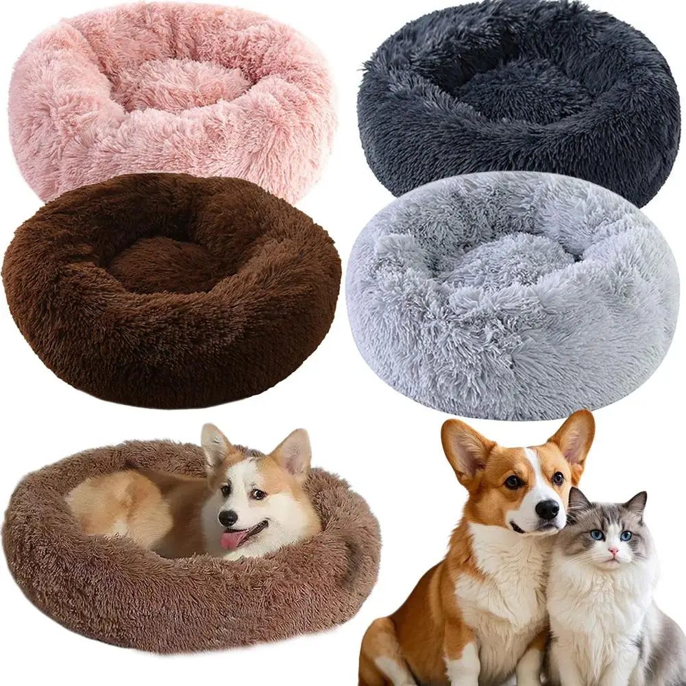 Rundes Hundebett, Winter, warmes Katzenbett, Plüschkorb für Hunde, waschbares Haustierbett für kleine, mittelgroße und große Hunde, Sofa für Katzen