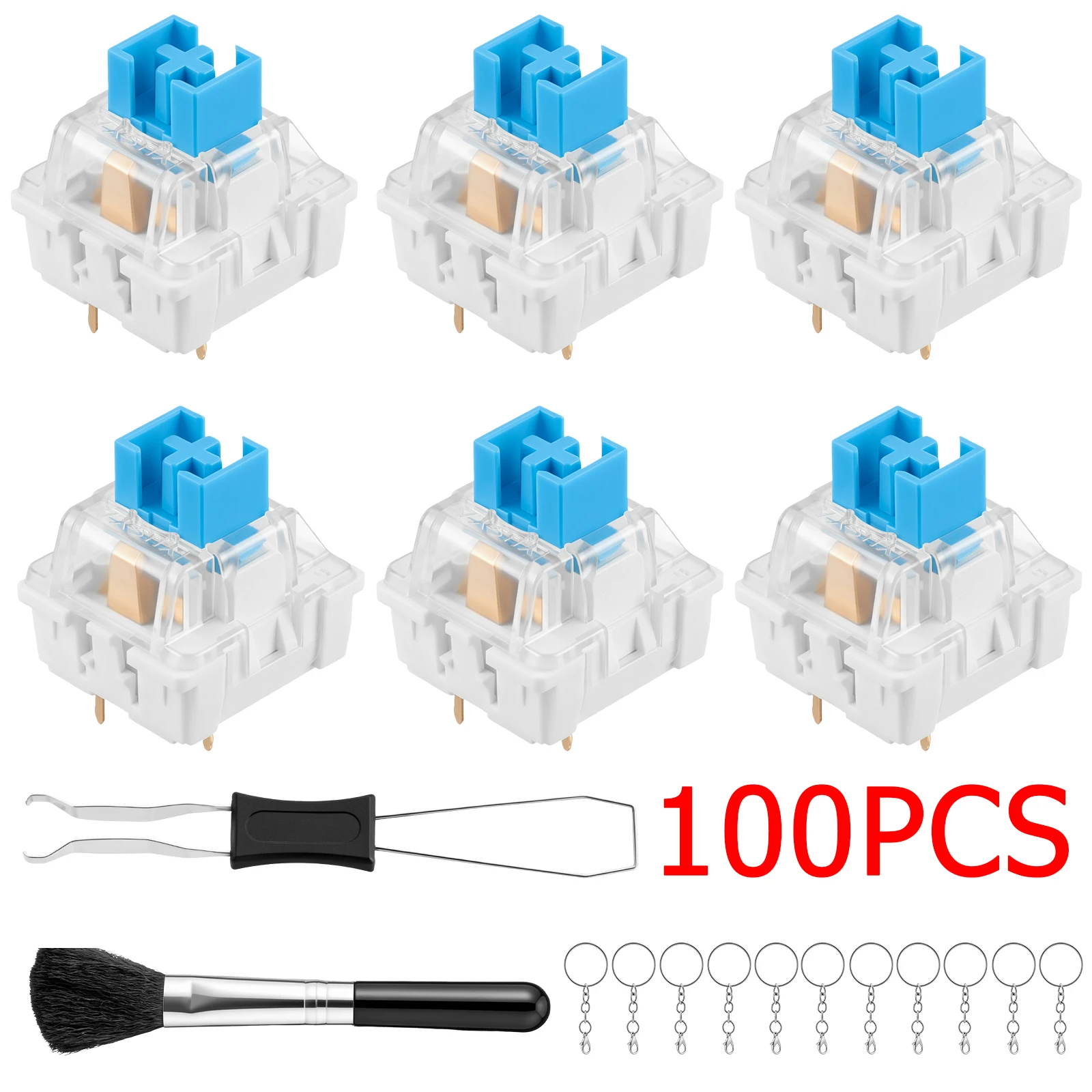 100PCS 3D Printed Clicker Switches Blue 3 Pin MX Mechanical Keyboard Switches Clicky Tactile Fidget Keychain DIY Maker Projects