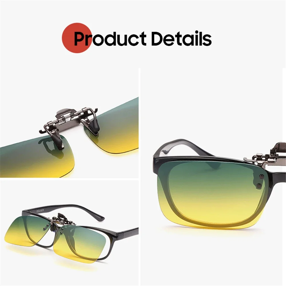 VIVIBEE Day and Night Vision Clip on Glasses for Driving Polarized Men Green Yellow Lens Driving Aviation Fishing Sunglasses