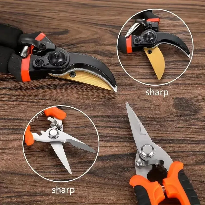 4pcs Garden Pruning Shears Stainless Steel Blades Handheld Scissors Set With Gardening Gloves Heavy Duty Garden Bypass Pruning