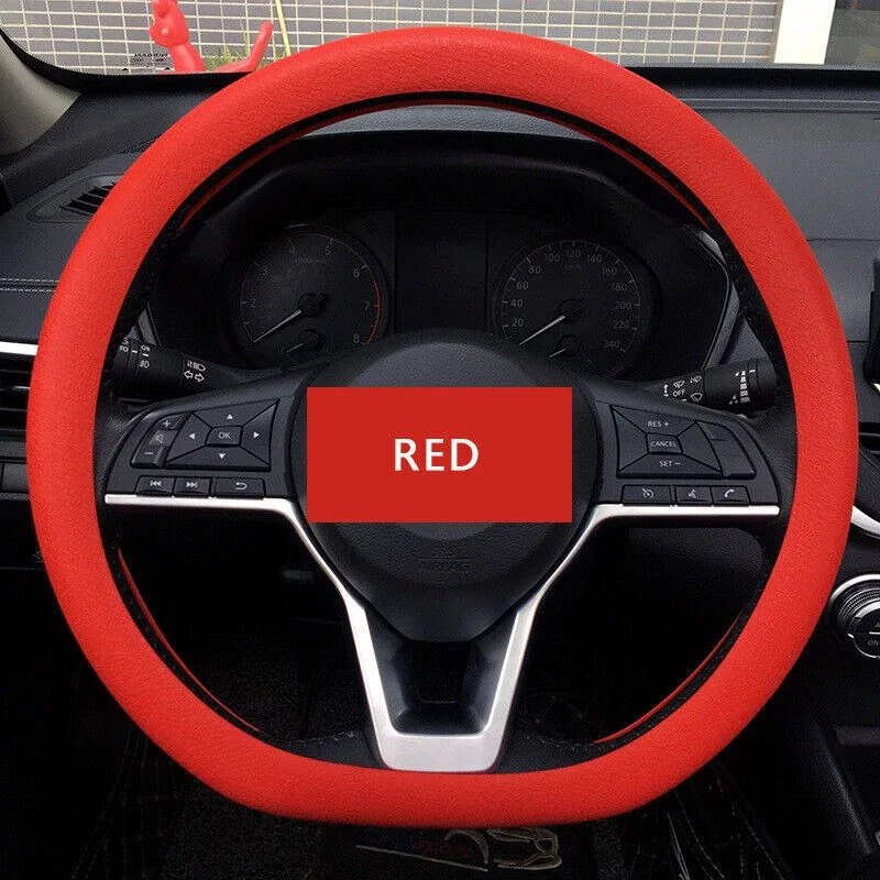 

1PC Multicolored Auto Car Silicone Steering Wheel Cover Non-Slip And Sweat Absorbing Soft Thin Grip For 13"-16" Auto Interior