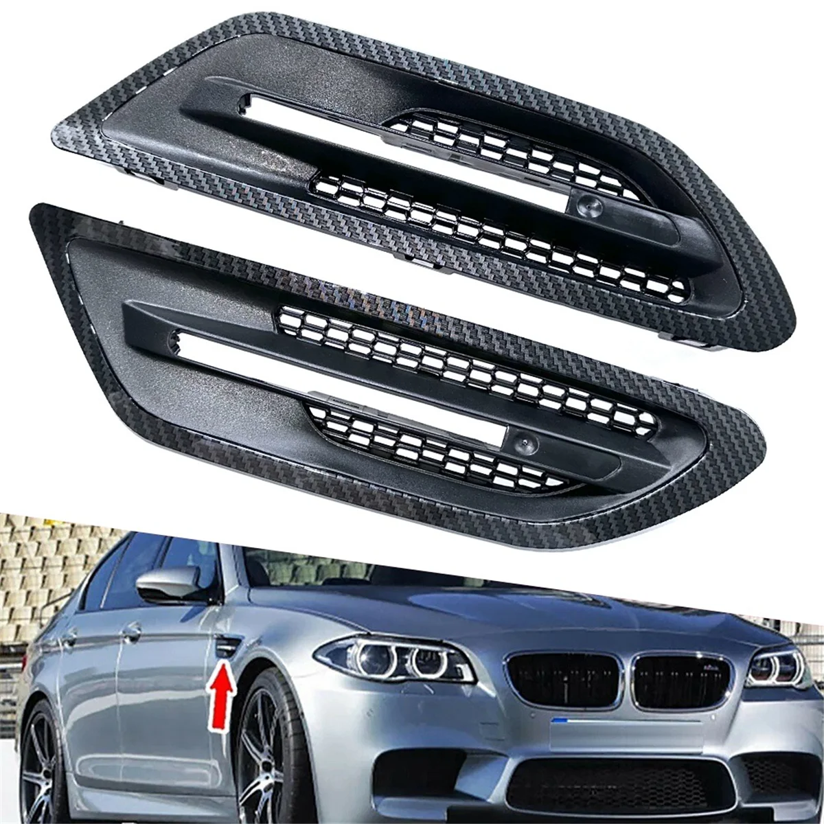 

JAS-1Pair Car Side Fender Air Vent Trim Cover for BMW F10 Sedan 5-Series M5 2011-2017 Grille Outlet Frame, A