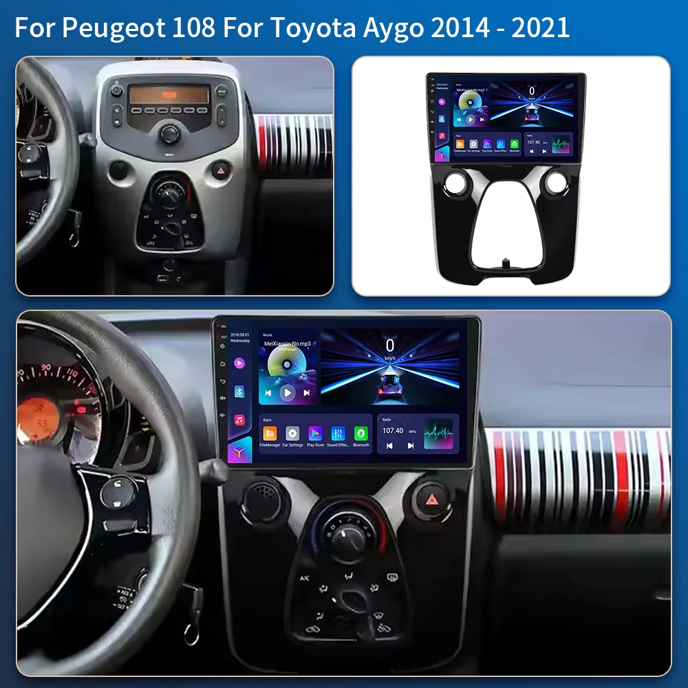 Car Radio Android 16 For Toyota Aygo Peugeot 108 Citroen C1 2014 - 2021 Auto Multimedia Player Stereo 4G WIFI Carplay GPS BT DVD