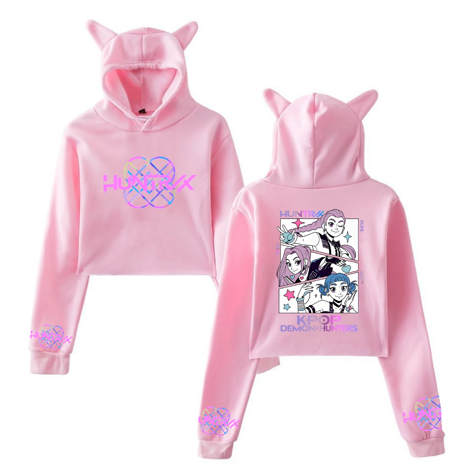 Kpop شيطان الصيادين طباعة المحاصيل قمم آذان القط مثير البلوز طويلة الأكمام الأزياء هوديي هدايا عيد الميلاد لصديقتك #4