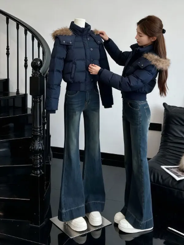 

Женская хлопковая куртка в стиле ретро с меховым воротником и капюшоном, длинная све, приталенная, для поездок на работу, на молнии обычной длины