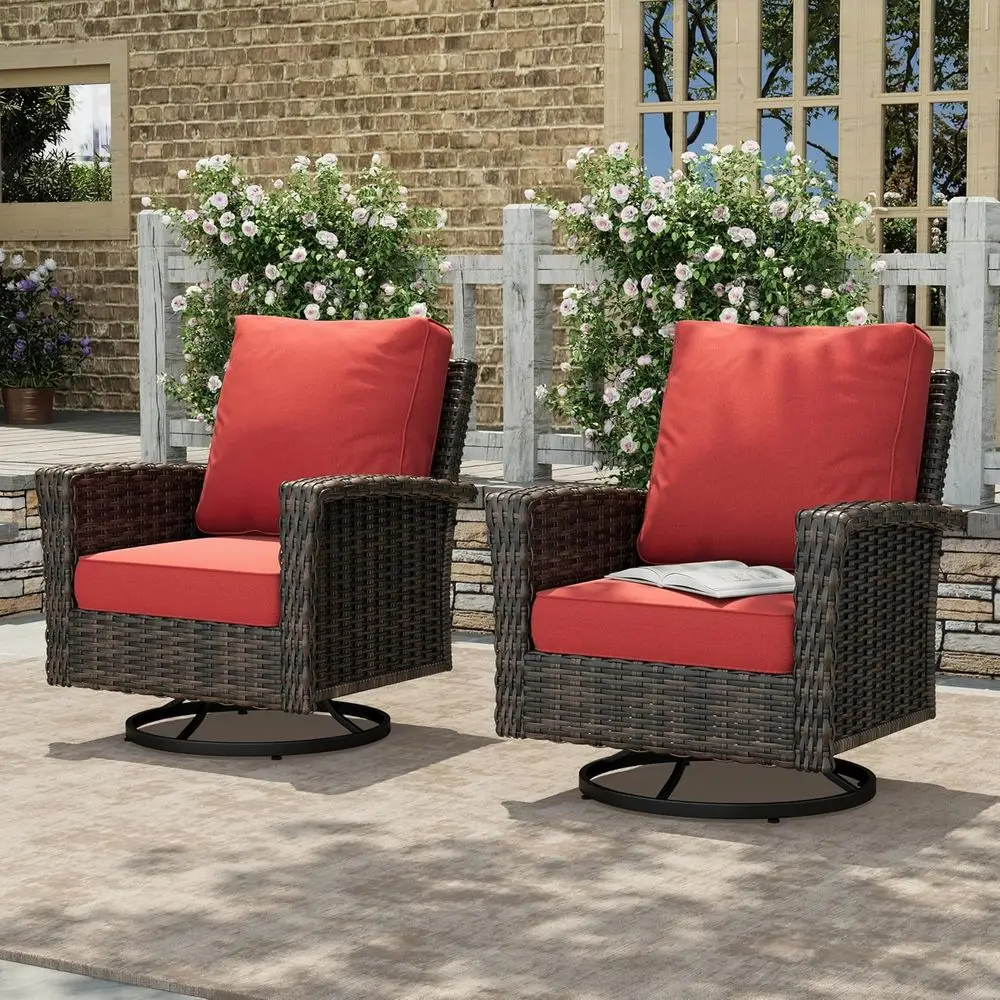 

High Back Swivel Patio Furniture with 5.5 Cushions, Oversized Wicker Chairs for Outdoor Spaces in Red