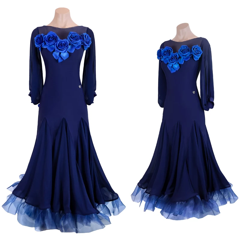 High-end National Standard Ballroom Dance Dresses Women Blue Latin Dance Competition Dress Adults Professional Party Wear SL9675