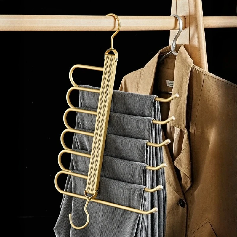 

Multifunctional Foldable Aluminum Alloy Pants Hanger Multi Layer Magic Trouser Hanger Thickened Closet Storage Rack for Home Use