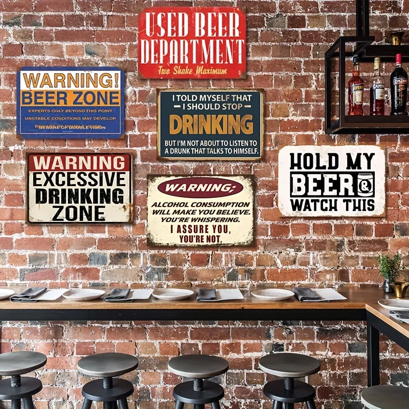 Decorative Sign And Plaque 6pcs Vintage Beer Quote Metal Sign Set (Bar, Pub, Home Brewery, Party Venue, Backyard BBQ), Easy to H