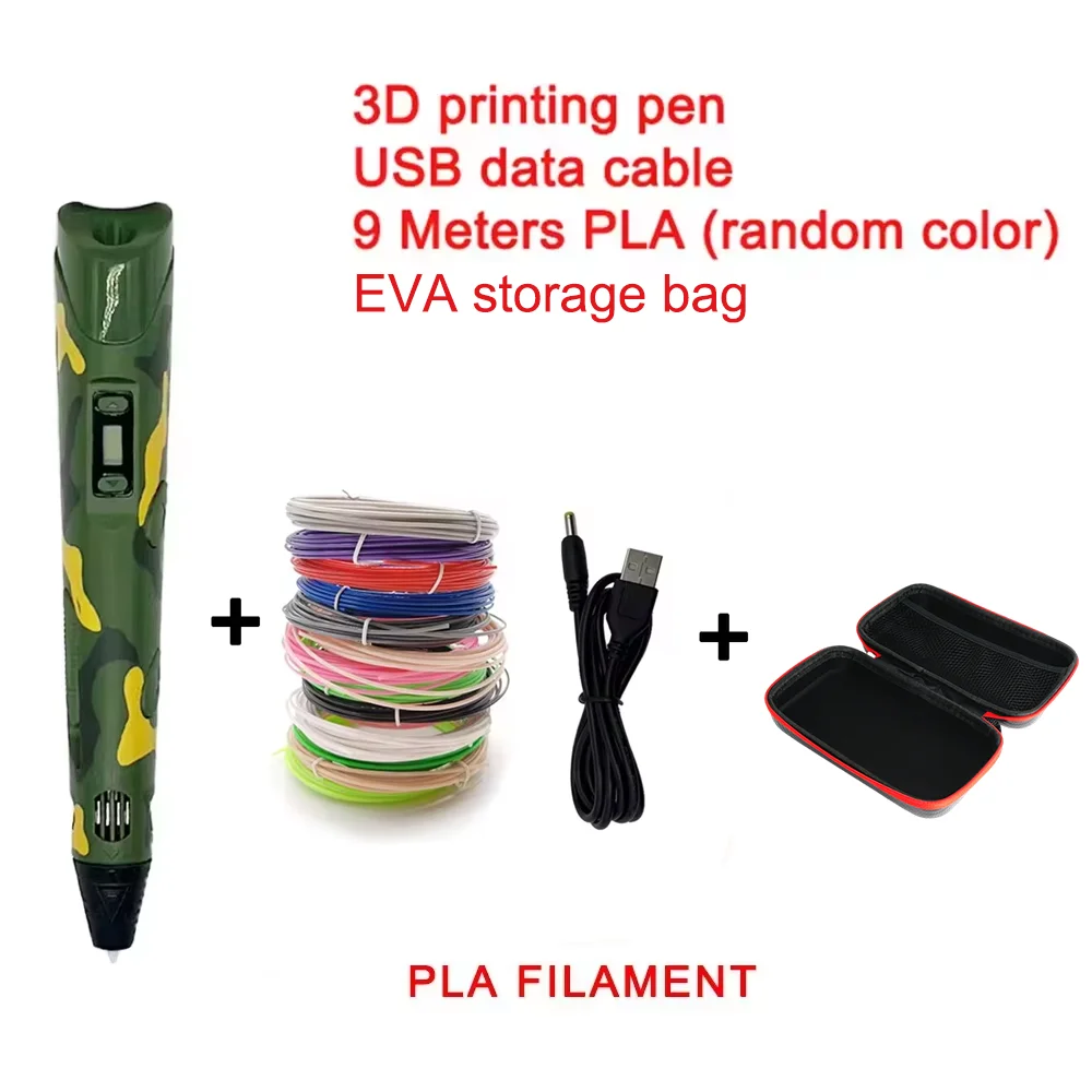Elektronische 3D-printpen met 9M PLA-verbruiksartikelen Hoge temperatuur 3D Graffiti Tool Intelligent speelgoed Kerstverjaardagscadeau