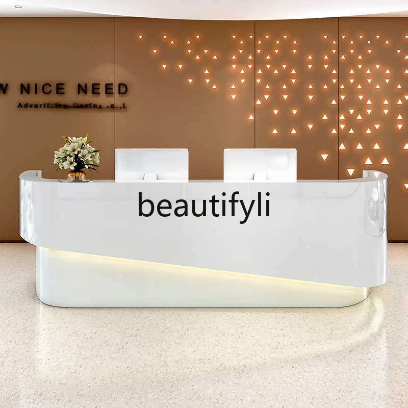 

zzqReception Desk Company Office Desk Lacquered Bar Counter Simple Modern Creative Beauty Salon Cashier Desk