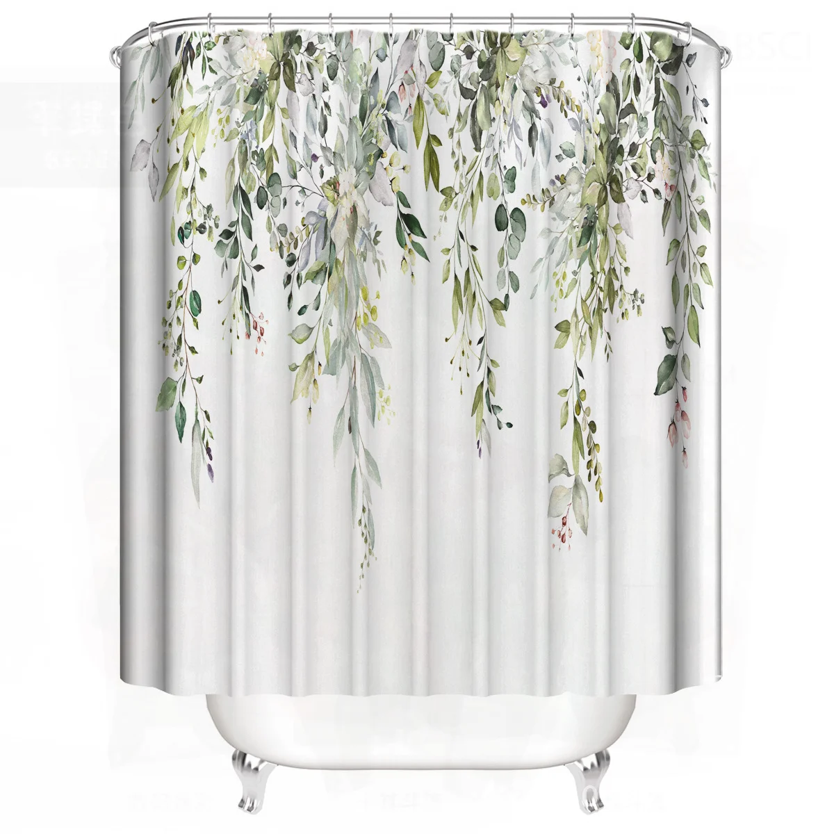 

Spring Green Leaf Shower Curtain Set - Pastoral Style Bathroom Partition Bath Cover Polyester Yarn Four-Piece Three-Piece Set