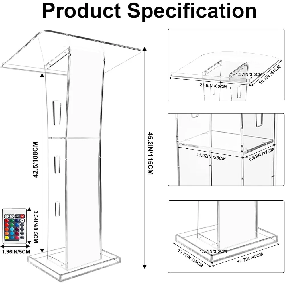 Портативный прозрачный акриловый церковный подиум с деревянной рамой и запираемыми колесами для сермонов и лекций