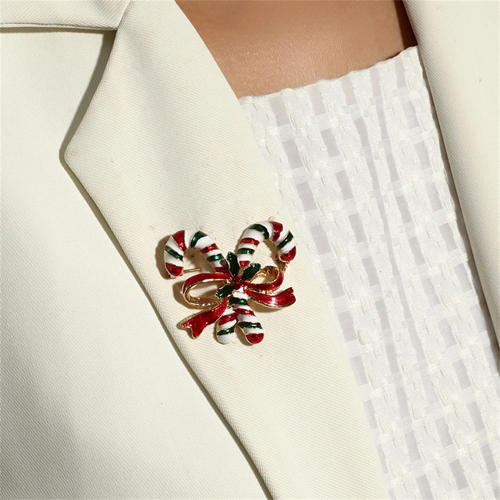 

Christmas Dripping Oil Multicolor Crutches Bowknot CZ Women's Brooch Fashion Luxury Zircon Metal Lapel Pins Jewelry Accessories