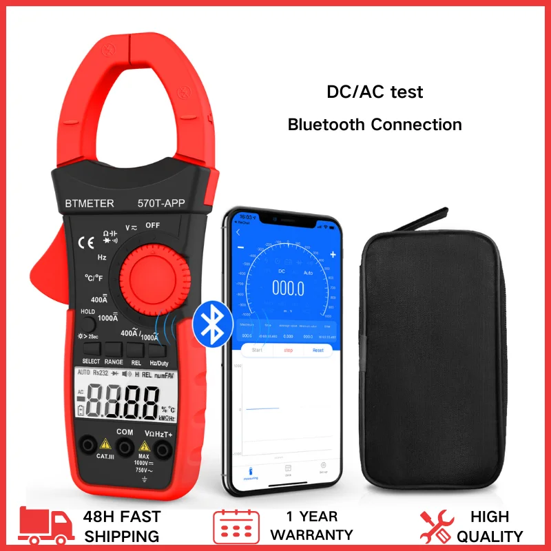 

570T-APP Bluetooth Clamp Multimeter 4000 Counts Auto-Ranging Multimeter with DC/AC Voltage & Current, Resistance, Temperature